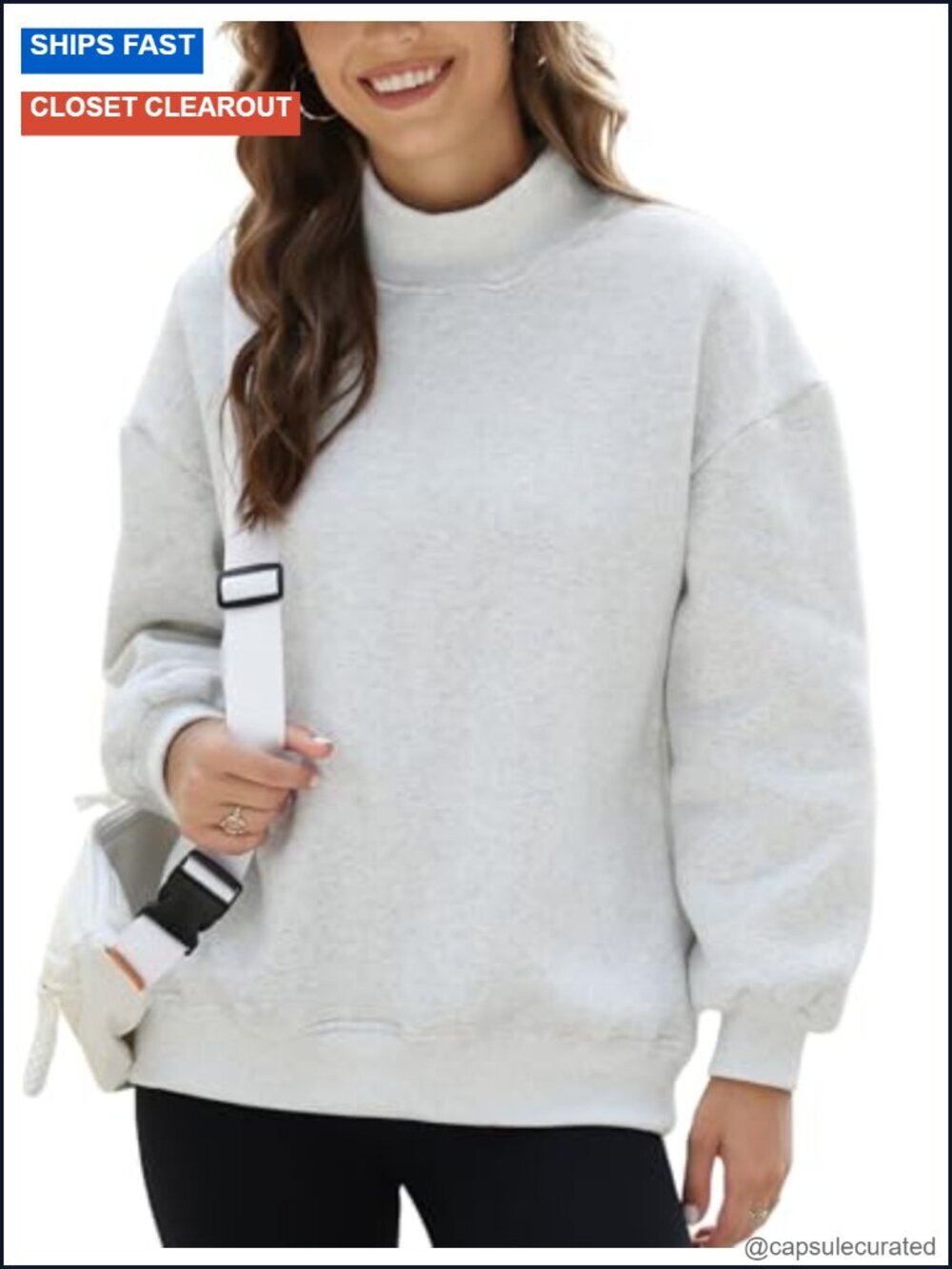 Mock Neck Sweatshirt Women Fleece Lined Pullover Oversized Cotton Blend